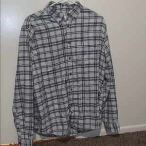 Gray and white plaid button down